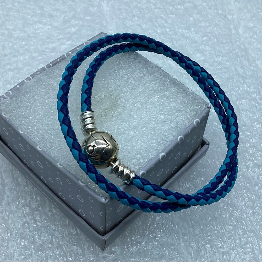 Pandora,” 18CM/7” Double Mixed Blue Braided Leather Clasp 18CM/7Inches Bracelet,